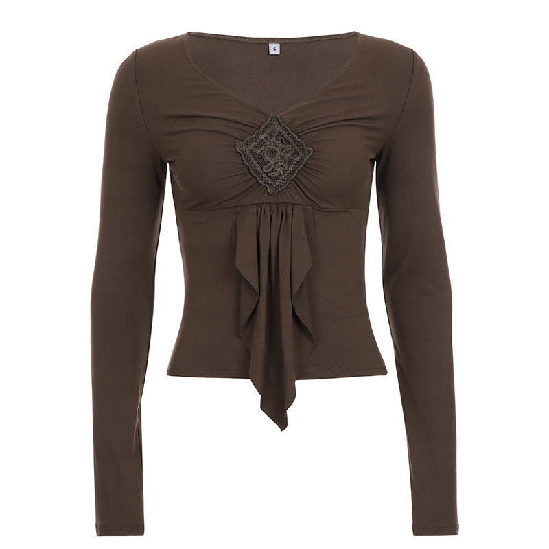 Retro brown long sleeved base T-shirt