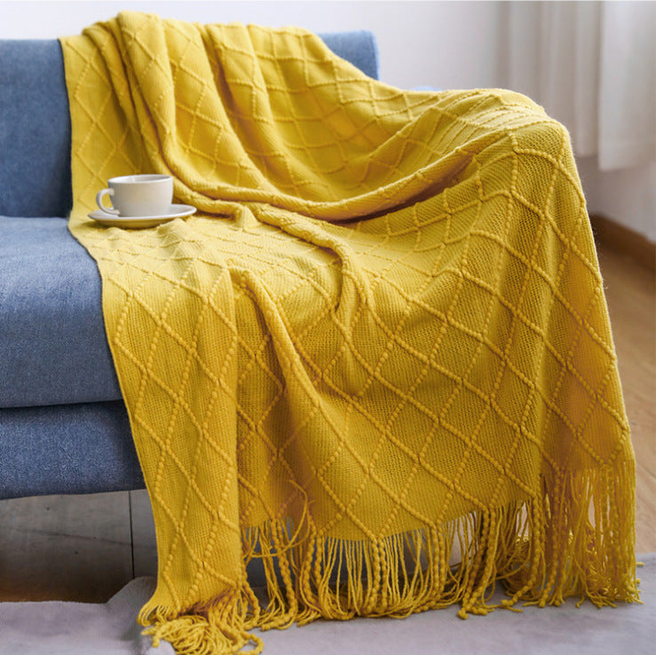 Diamond Flower Sofa Blanket Cover Blanket Bed End Blanket Knitted Air Conditioning Blanket Tassel Napping Blanket Multifunctional Decorative Blanket