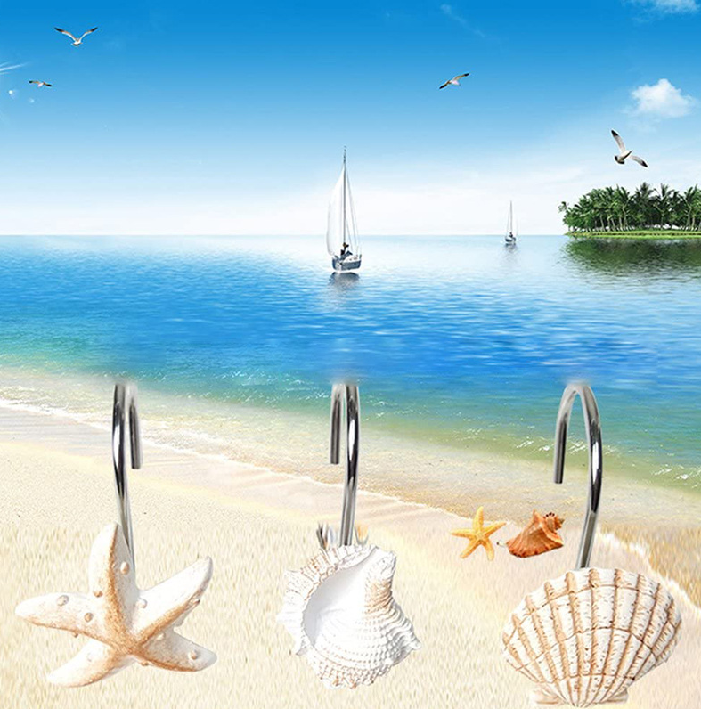 Resin starfish conch shell shower curtain hook double hook bathroom hook curtain hook adhesive hook