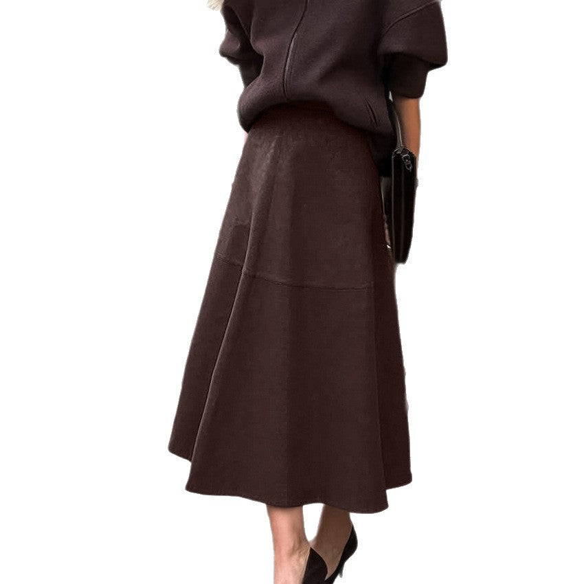 Retro casual brown loose high waisted skirt