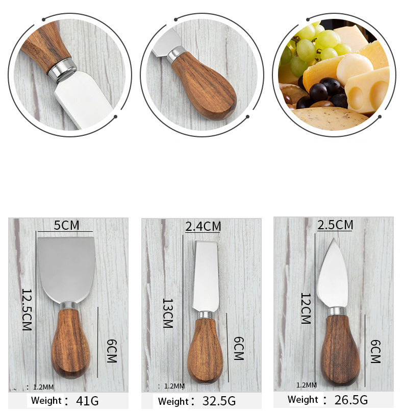 Stainless Steel Acacia Wooden Handle Gift Set Cheese Cheese Knife 6 Piece Cheese Knife Set