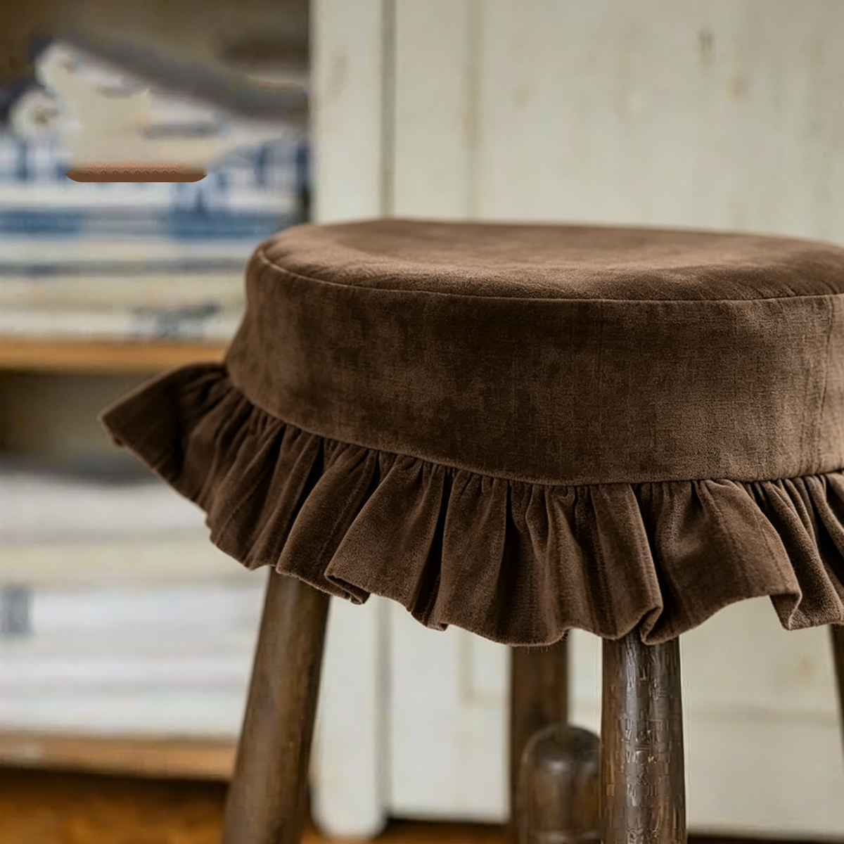 Round stool cover ruffled pink makeup stool cover dressing table chair cover