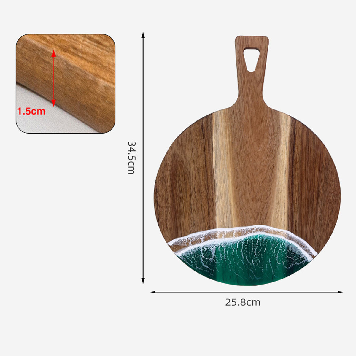 Wood Cutting Board Resin Blue green Wave Pattern