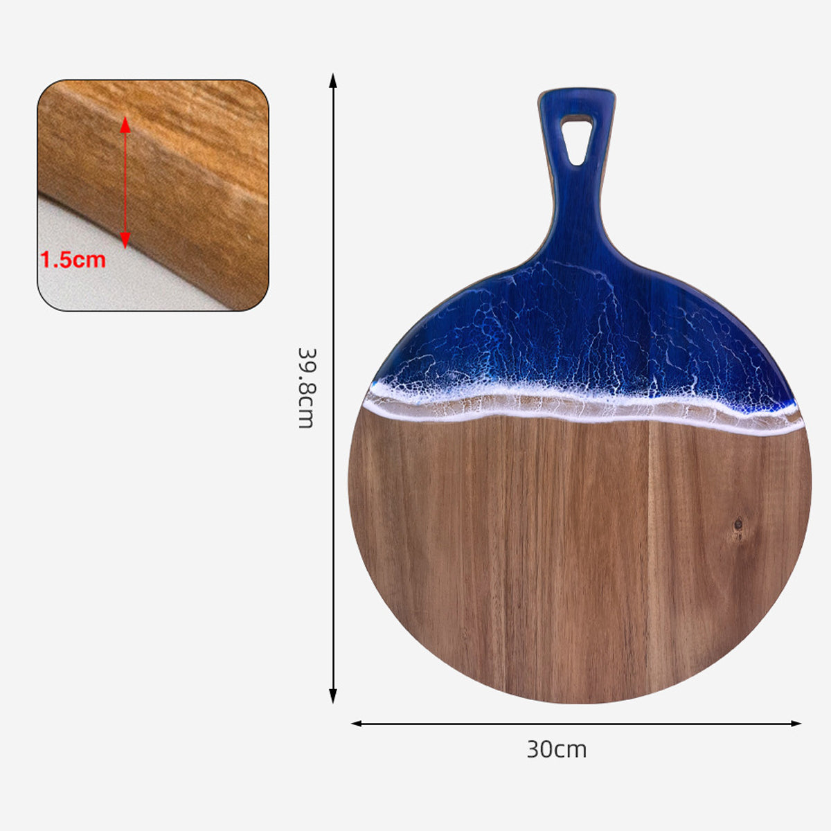 Wood Cutting Board Resin Blue green Wave Pattern