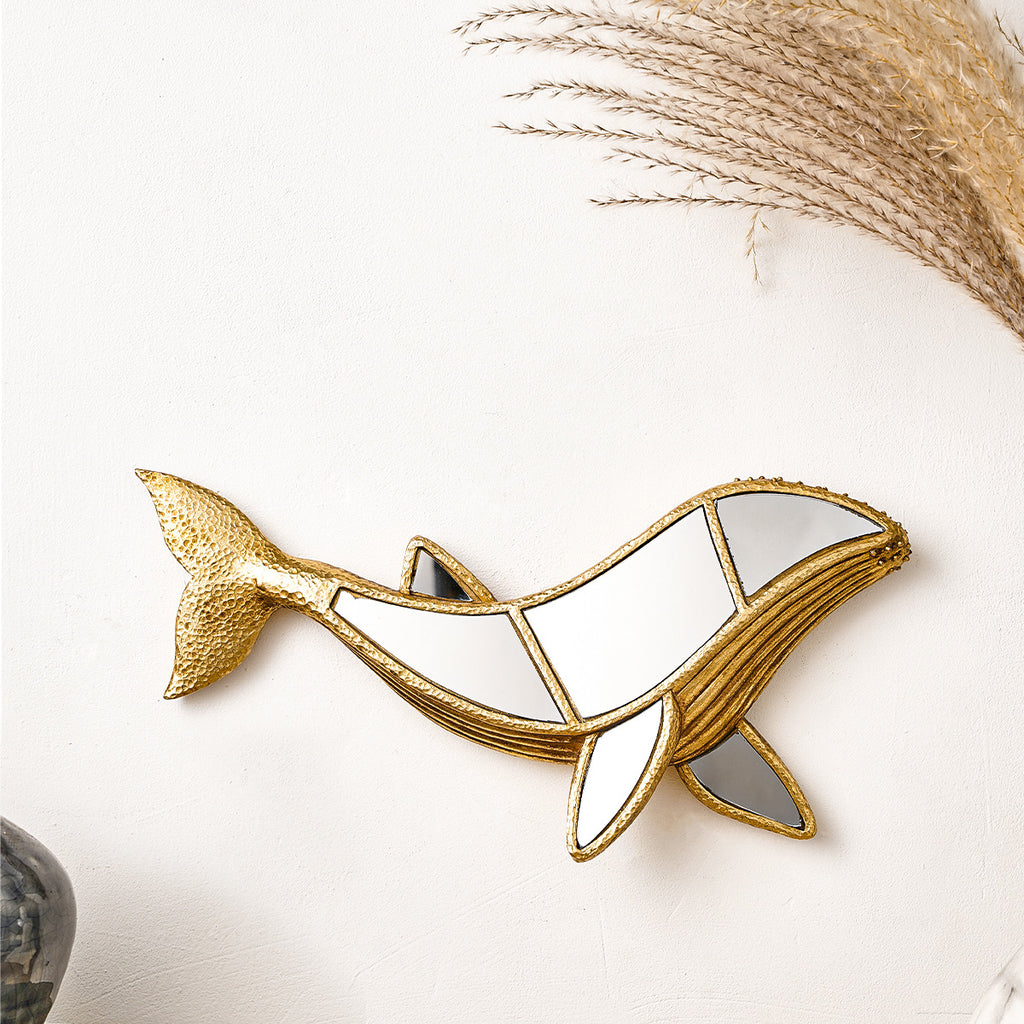 Golden whale mirror wall decoration