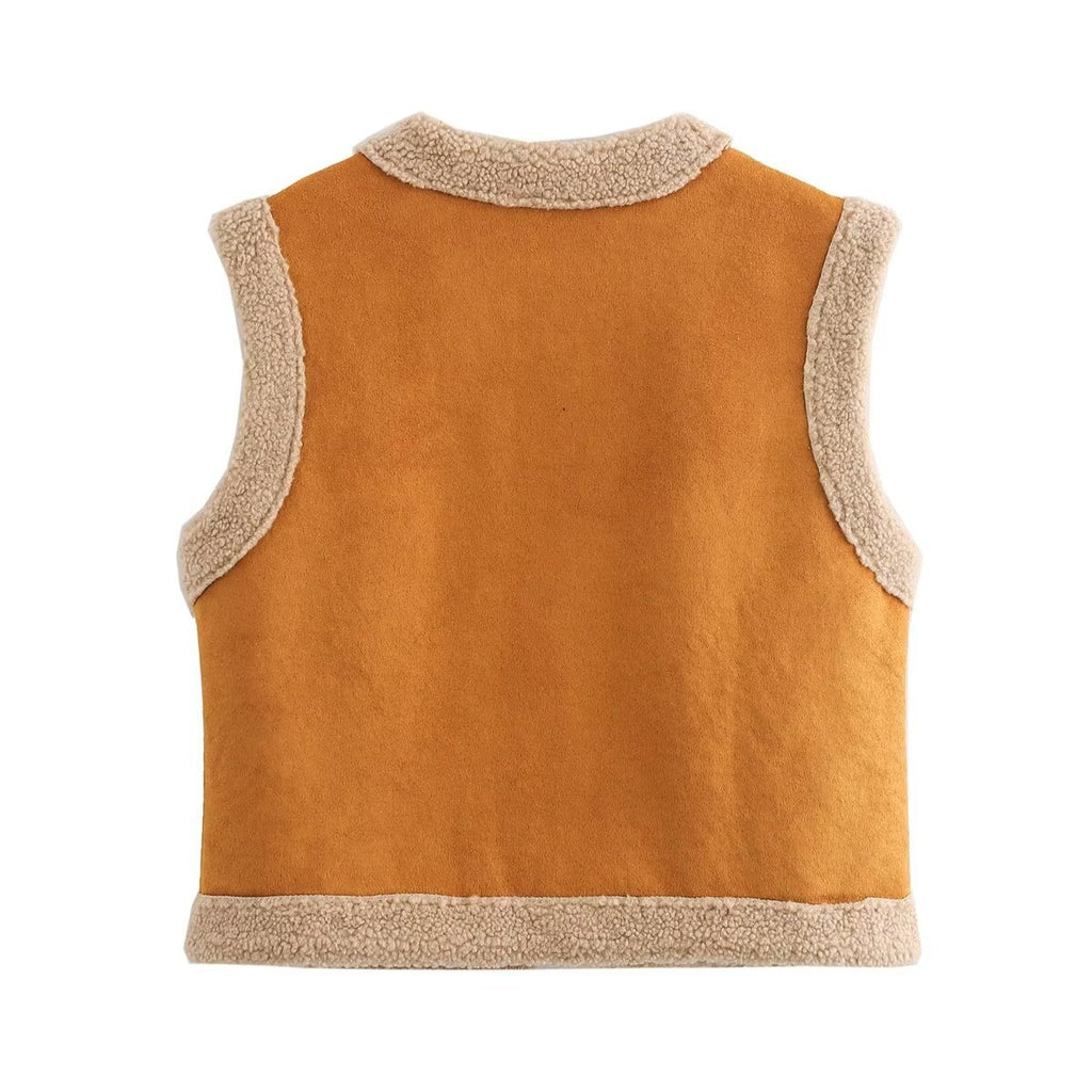 Autumn fashion brown fur integrated sleeveless vest