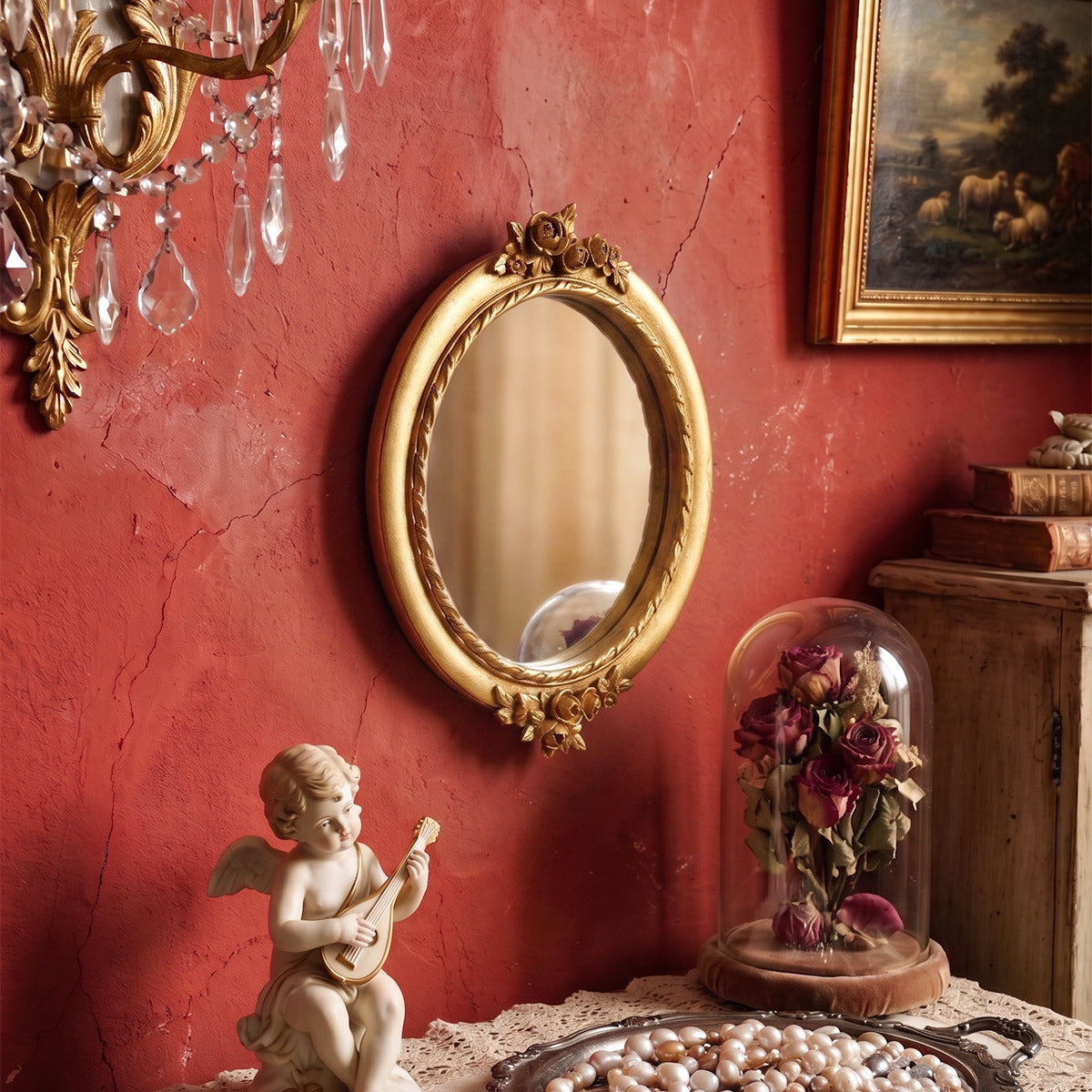 Golden carved wall mounted mirror