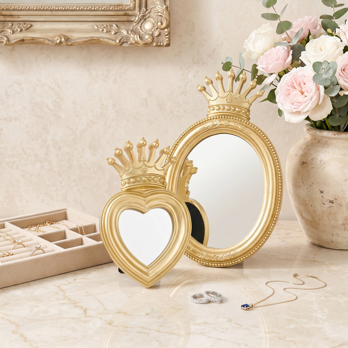 Golden Crown Oval Makeup Mirror