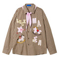 Brown plaid long sleeved lapel shirt