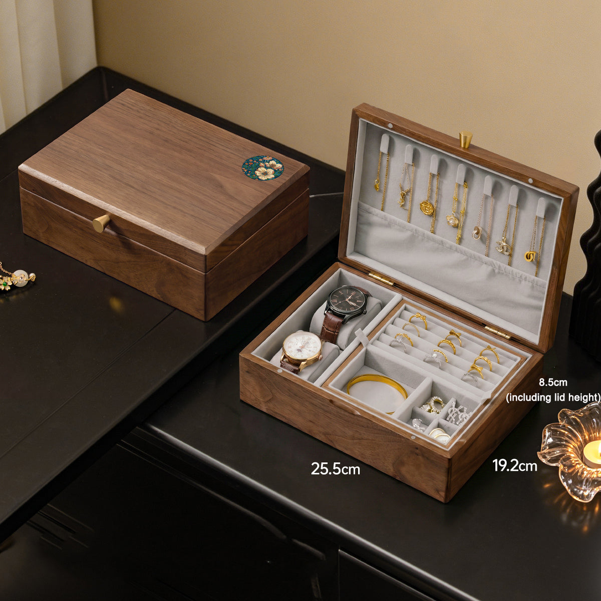 Solid wood desktop jewelry storage box