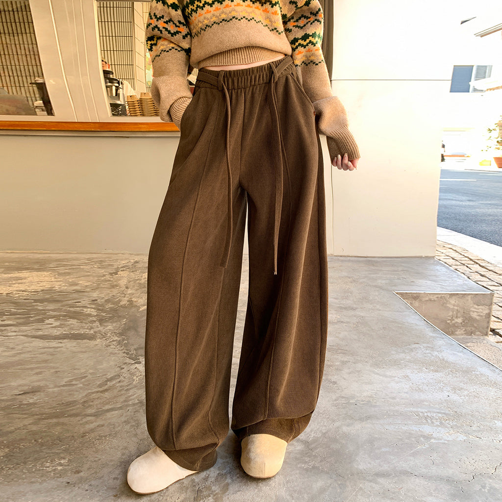 Muted Brown Knife-Edge Pants Women Loose Lazy Style Pants