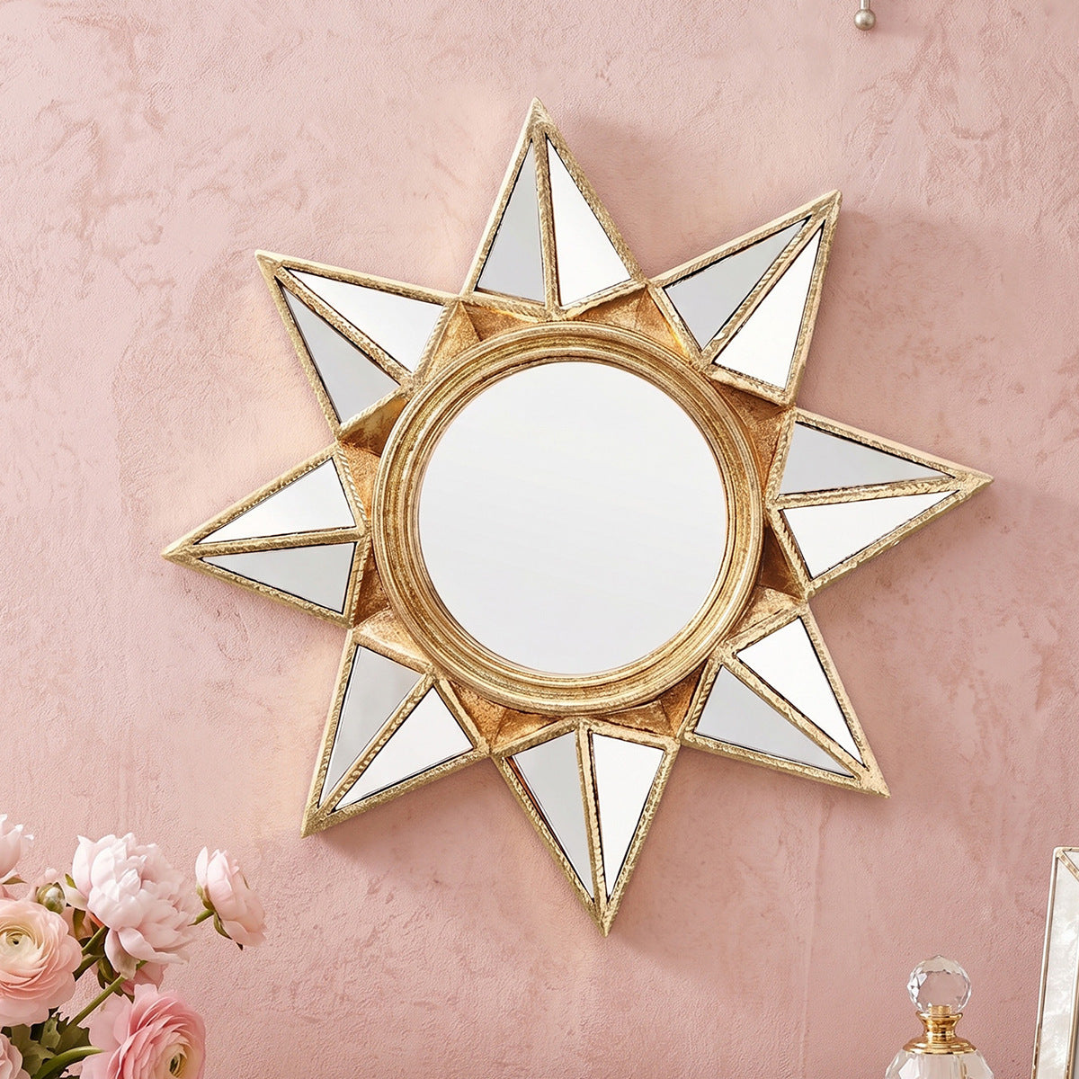 Golden octagonal star hanging mirror