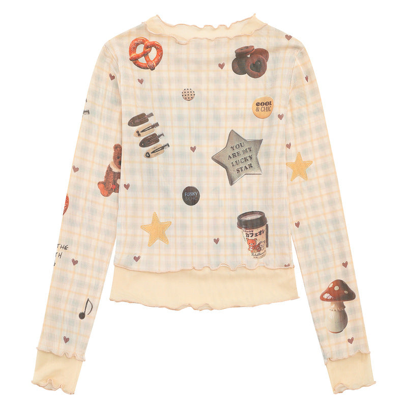 Long sleeved base shirt with wavy wood ear edge