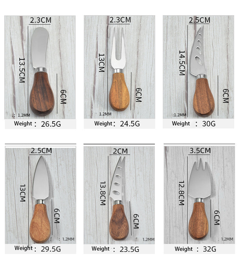 Stainless Steel Acacia Wooden Handle Gift Set Cheese Cheese Knife 6 Piece Cheese Knife Set