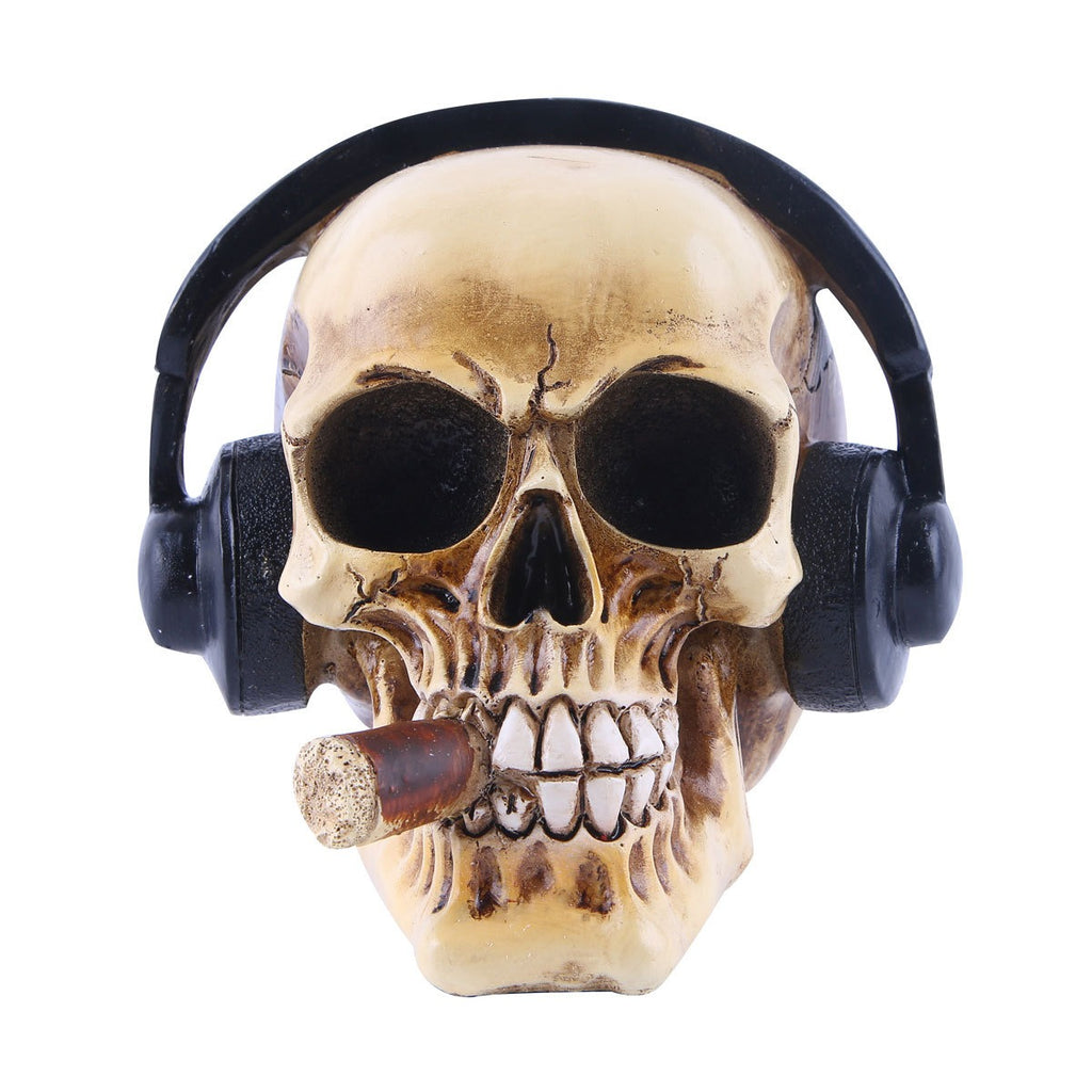 Earphone skull decoration home resin ornaments