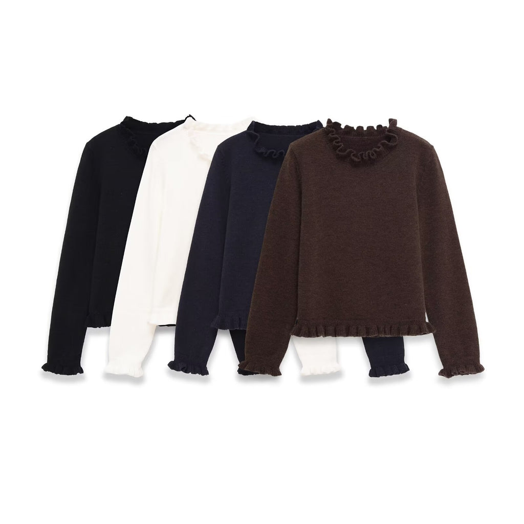 Minimalist wood ear layered decorative knitted sweater