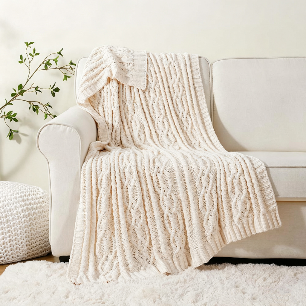 Oatmeal Cable Knit Throw