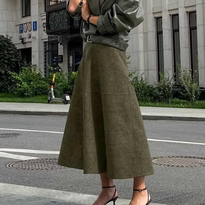 Retro casual brown loose high waisted skirt