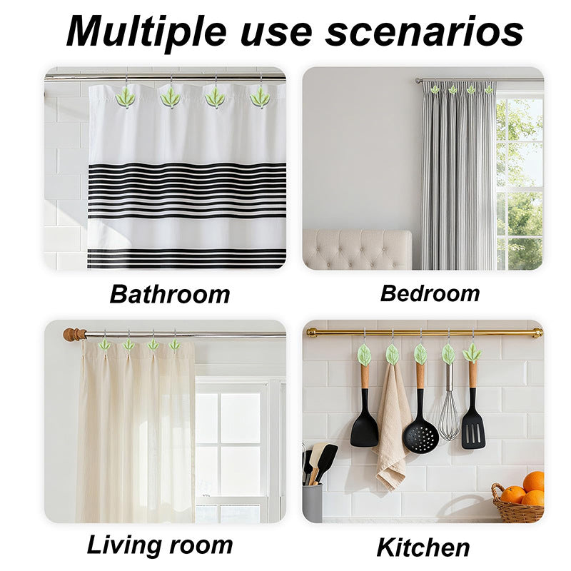 12 pcs/box, 2 boxes Exquisite Leaf Decor Shower Curtain Hooks Stainless Steel