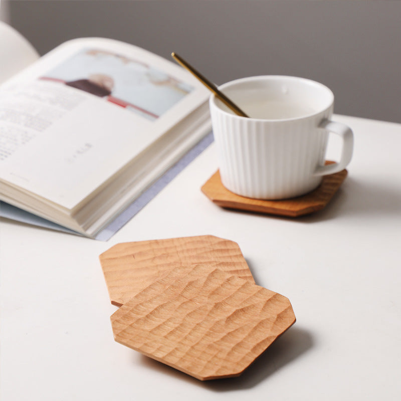 Cherry Wood Solid Wood Coaster Wooden Hand-Carved Coaster Solid Wood Kung Fu Tea Cushion Creative Hand-Made Saucer