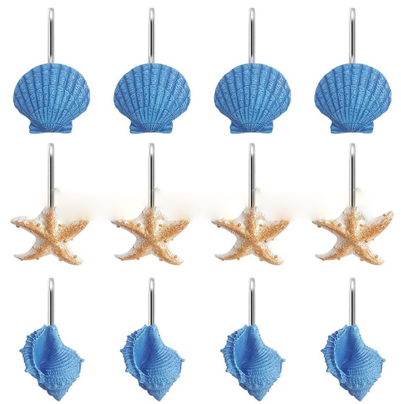 Resin starfish conch shell shower curtain hook double hook bathroom hook curtain hook adhesive hook
