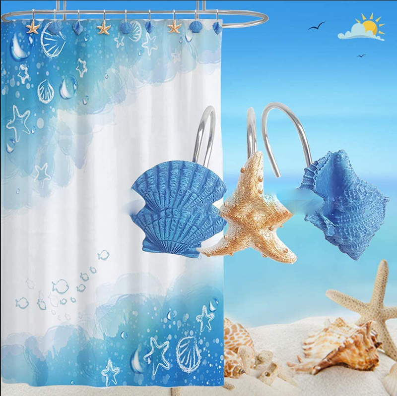 Resin starfish conch shell shower curtain hook double hook bathroom hook curtain hook adhesive hook