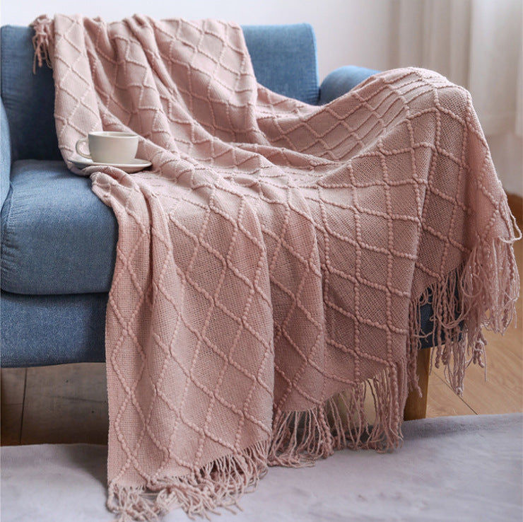 Diamond Flower Sofa Blanket Cover Blanket Bed End Blanket Knitted Air Conditioning Blanket Tassel Napping Blanket Multifunctional Decorative Blanket