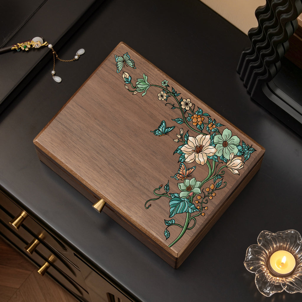 Solid wood desktop jewelry storage box