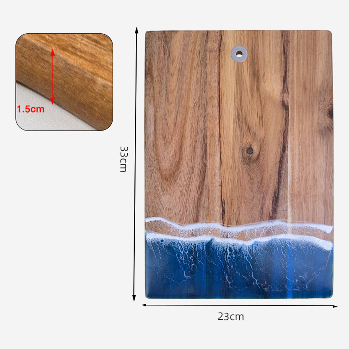 Wood Cutting Board Resin Blue green Wave Pattern