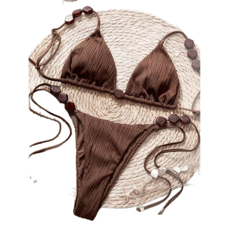 Brown Two-Piece Swimwear for Beach Vacation