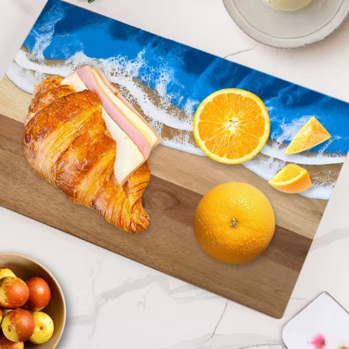 Wood and Resin Cutting Board Ocean Epoxy Resin Serving Cheese Board