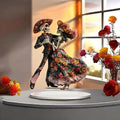 1pc Skeleton Dance Decoration 2D Day of the Dead Statue with Base Decorative Figurine Multi-functional Ornament