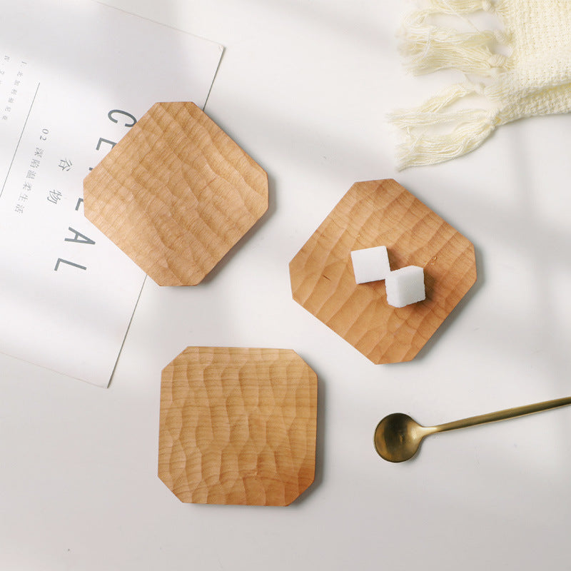 Cherry Wood Solid Wood Coaster Wooden Hand-Carved Coaster Solid Wood Kung Fu Tea Cushion Creative Hand-Made Saucer