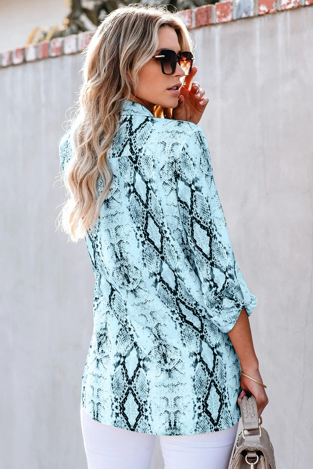 Brown Wild Snake Print Shirt with Pockets