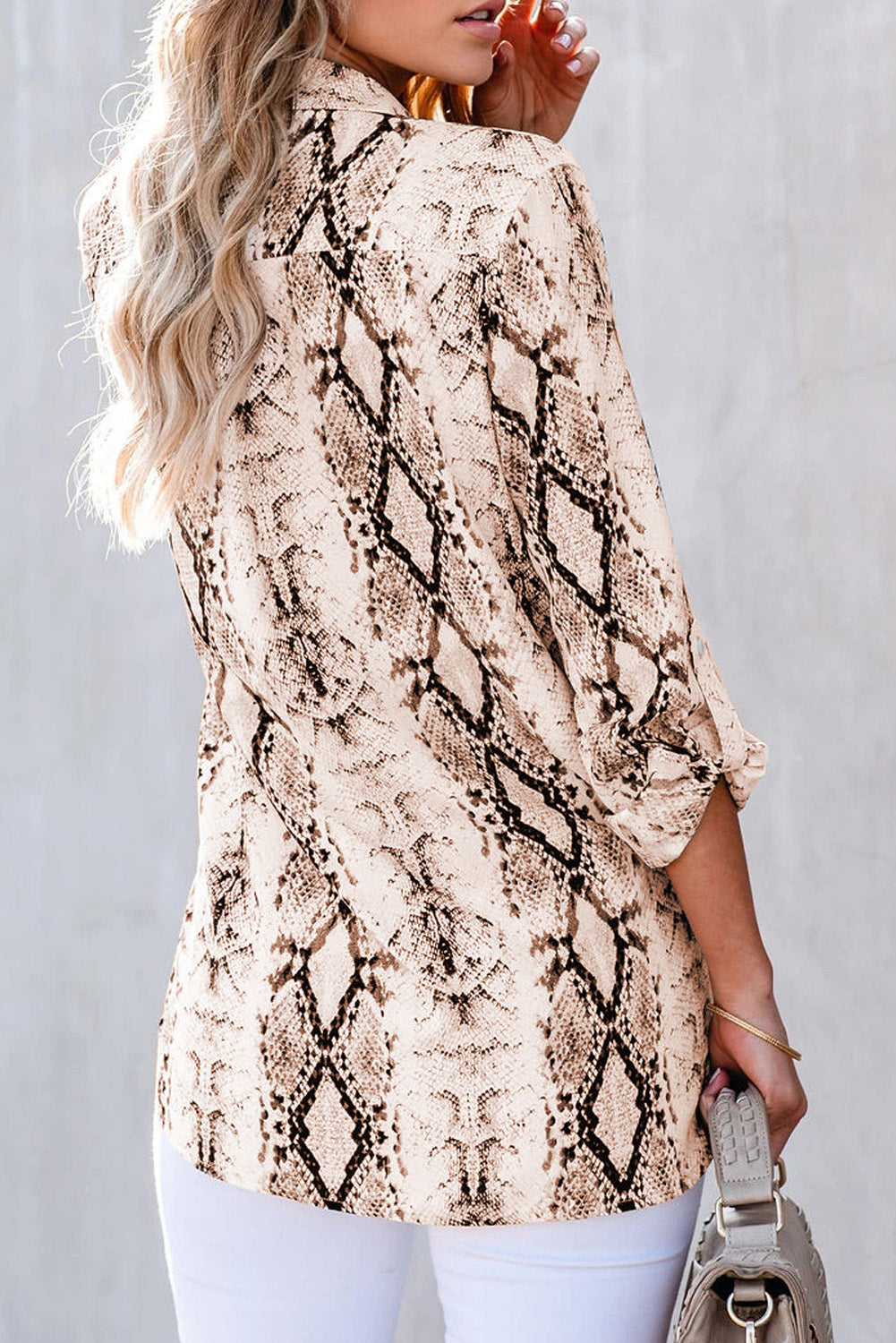 Brown Wild Snake Print Shirt with Pockets