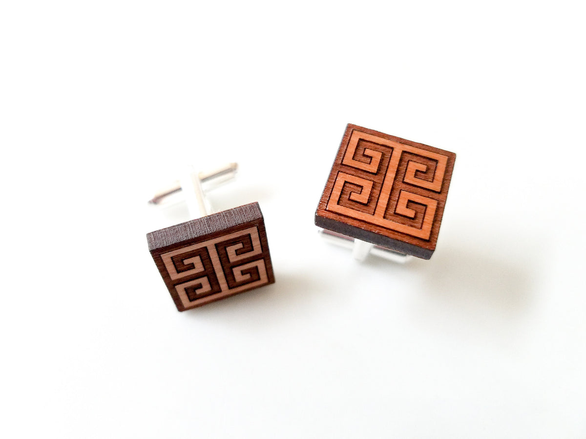 Greek Key cherry wood cuff links